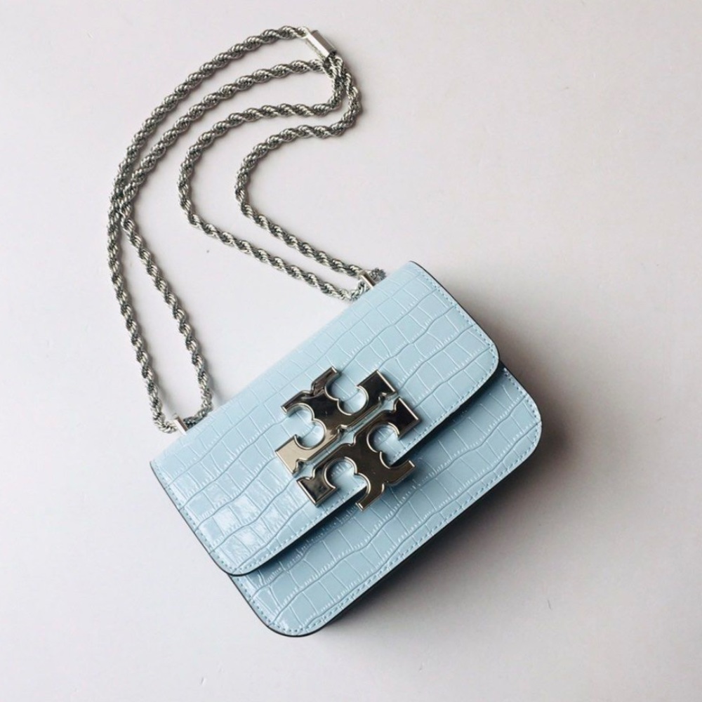 NWOT TORY BURCH ELEANOR EMBOSSED SMALL CONVERTIBLE SHOULDER BAG IN BLUE MIST